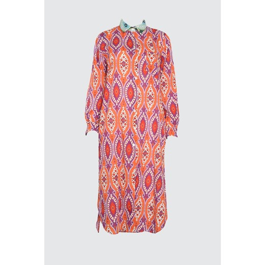 Trendyol Orange Printed Long Vual Kimono&Kaftan Trendyol S Factcool