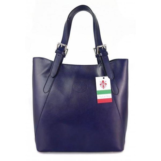 Włoska torebka skórzana na ramię ,Vera Pelle A4,shopper bag Granatowa  V77BS Kemer okazyjna cena Bagażownia.pl