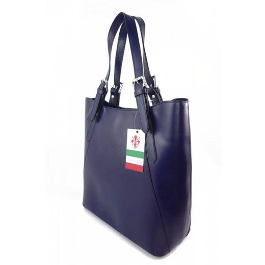 Włoska torebka skórzana na ramię ,Vera Pelle A4,shopper bag Granatowa  V77BS Kemer wyprzedaż Bagażownia.pl