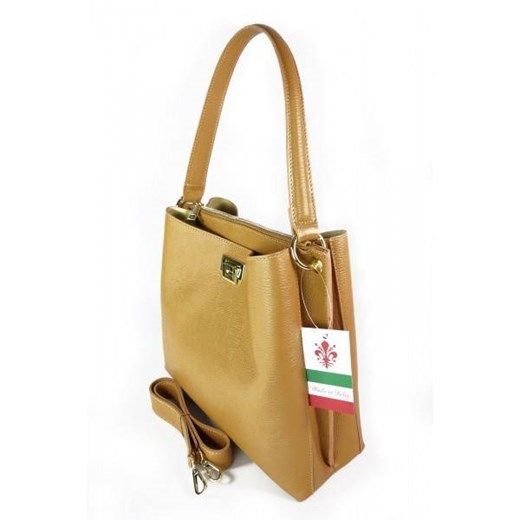 Włoska torebka na ramię ,pojemna ,przegrody,złote okucia ,camel  jasna V375C Kemer Bagażownia.pl promocyjna cena
