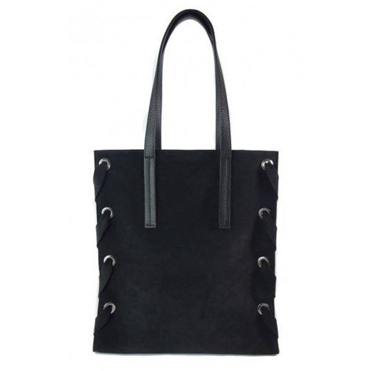 Zamszowa torba Shopper bag ,duży worek, kółka,  Vera Pelle pojemny Czarna  WK745N Kemer promocyjna cena Bagażownia.pl
