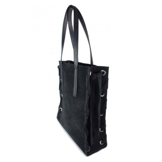 Zamszowa torba Shopper bag ,duży worek, kółka,  Vera Pelle pojemny Czarna  WK745N Kemer Bagażownia.pl promocja
