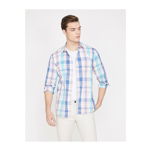 Koton Men's Pink Blue Classic Collar Long Sleeve Square Shirt Koton S Factcool