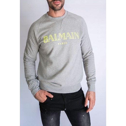 BALMAIN męska szara bawełniana bluza z logo w kolorze neonowożółtym XL outfit.pl