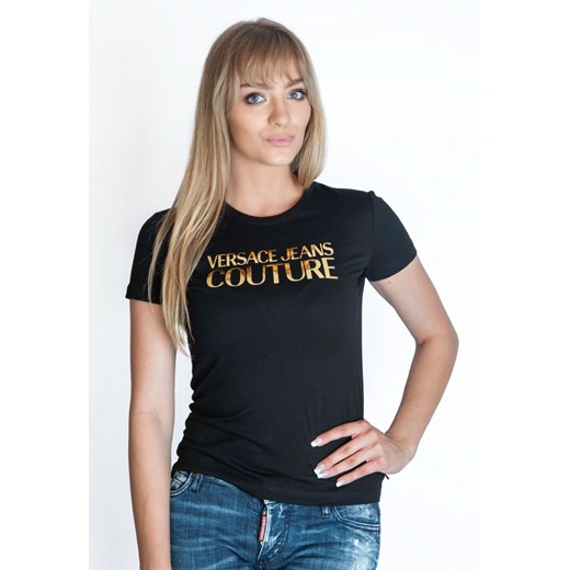 T-shirt damski czarny Versace Jeans Couture złota aplikacja Versace XL outfit.pl