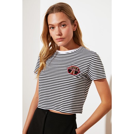 Trendyol Black Striped Crop Knit T-Shirt Trendyol S Factcool