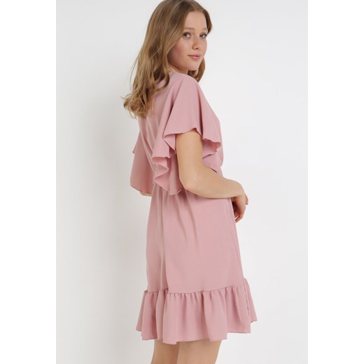 Born2be sukienka mini z krótkim rękawem różowa trapezowa na wiosnę 