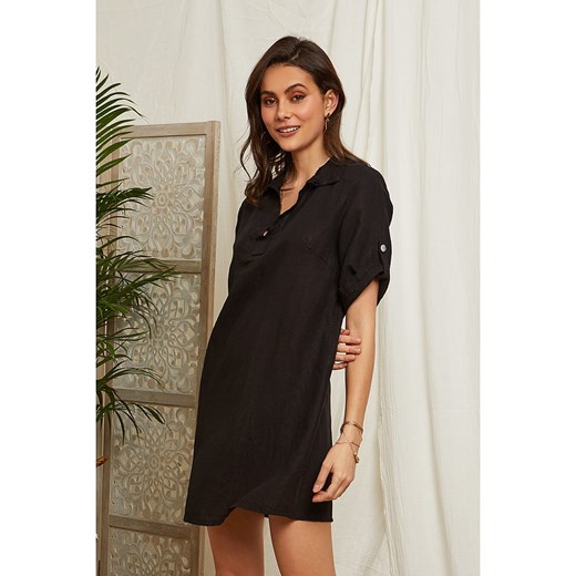 Sukienka Lin Passion mini lniana z dekoltem w serek casual 