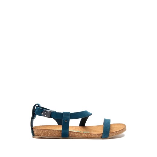 Granatowe sandały damskie Comfortfusse płaskie casual z nubuku z klamrą 