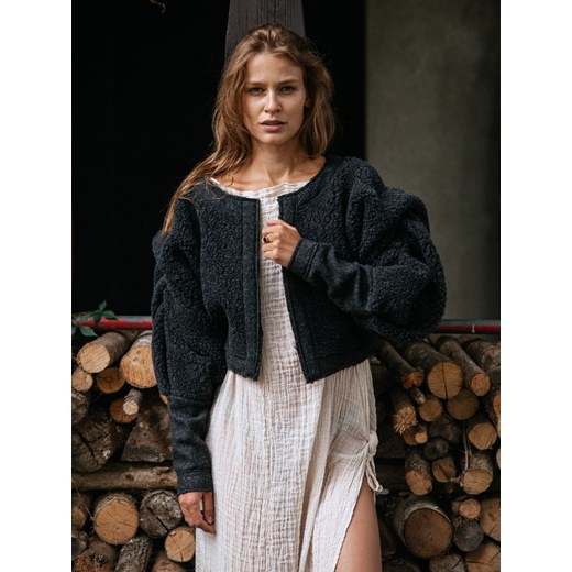 Kurtka wełniana z bufiastymi rękawami Bona Short - [12] Czarny, M / L M / L ALWERO