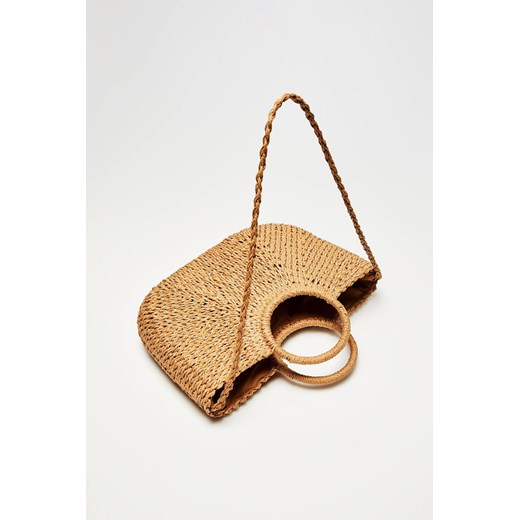 Brązowa torba letnia Moodo.pl średniej wielkości z pomponami 