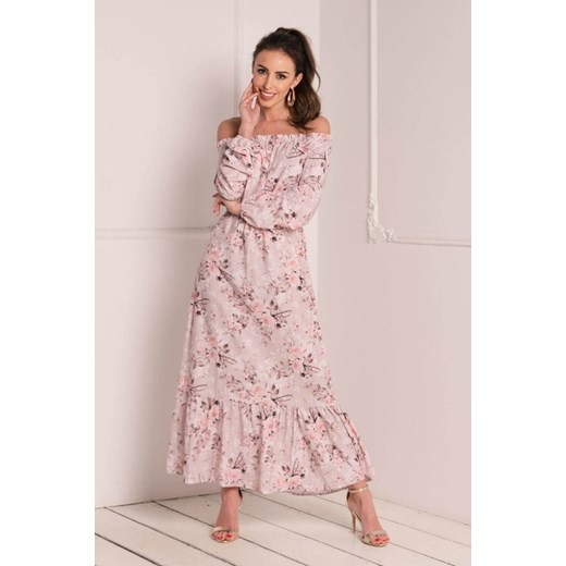 Jasnoróżowa damska maxi sukienka w kwiaty a'la hiszpanka - Odzież Royalfashion.pl L/XL - 41 royalfashion.pl