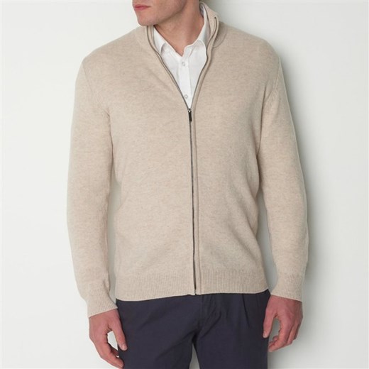 Sweter na zamek, wełna jagnięca 100% la-redoute-pl bezowy z zamkiem