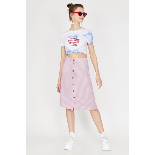 Koton Women's Pink Normal Waist Button Detailed Striped midi Skirt Koton 36 Factcool