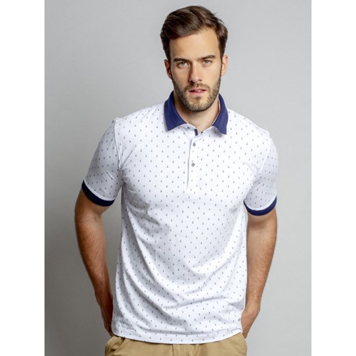 Biała koszulka polo w kotwice Willsoor XXL promocyjna cena Willsoor