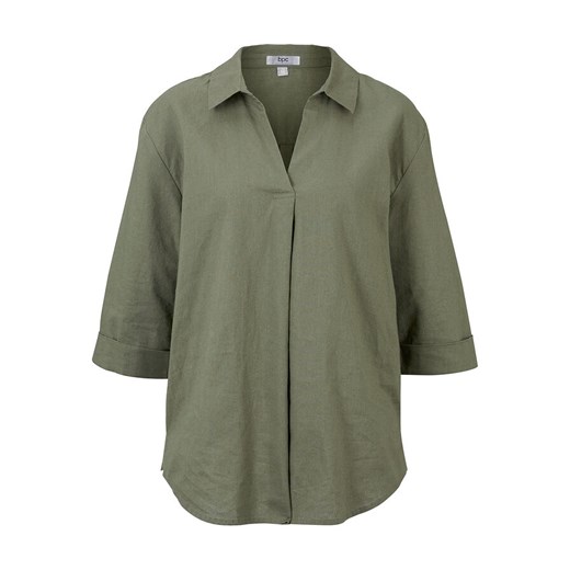 Bluzka damska Bonprix z długimi rękawami lniana w serek 