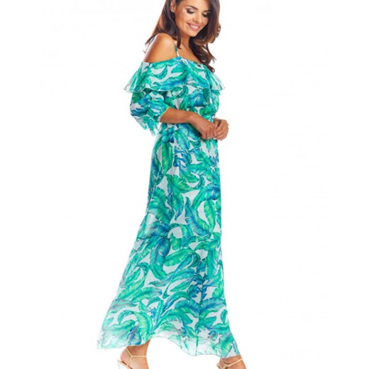 Sukienka AWAMA z odkrytymi ramionami z dekoltem typu hiszpanka maxi 
