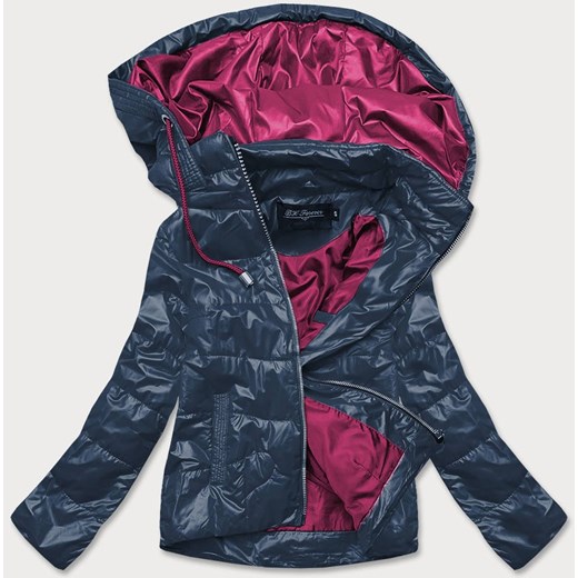 Krótka kurtka damska z kolorowym kapturem granatowo/różowa (bh2005) ze sklepu goodlookin.pl w kategorii Kurtki damskie - zdjęcie 110902395