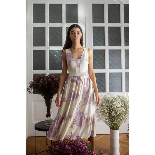 Sukienka Makover z tkaniny z dekoltem w serek midi 