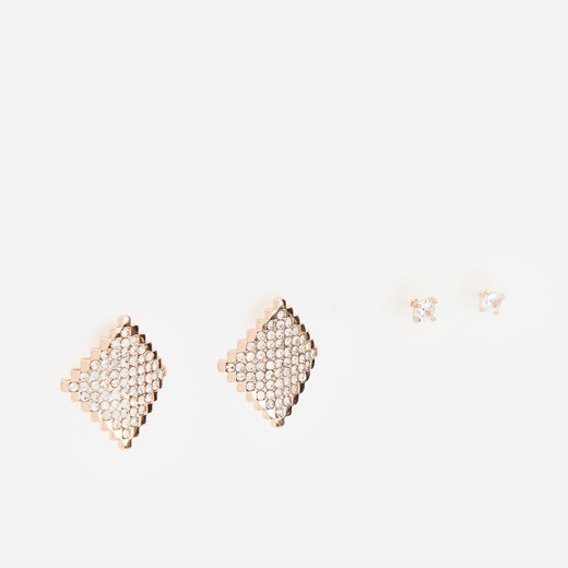 Reserved - Kwadratowe kolczyki z kryształkami - Złoty Reserved ONE SIZE okazja Reserved