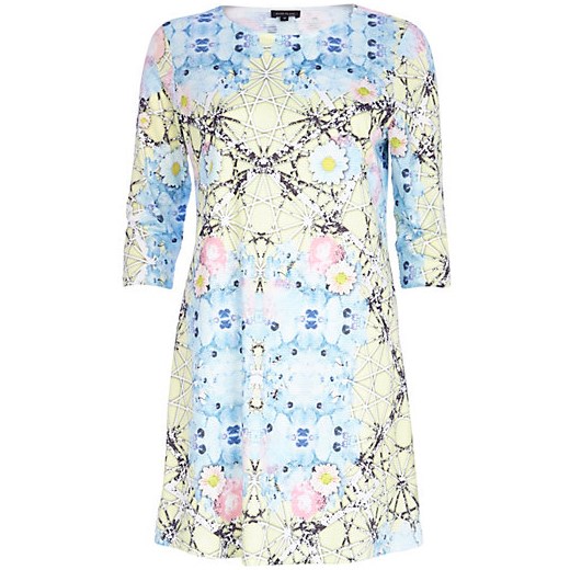 Blue abstract floral print smock dress river-island bezowy kwiatowy