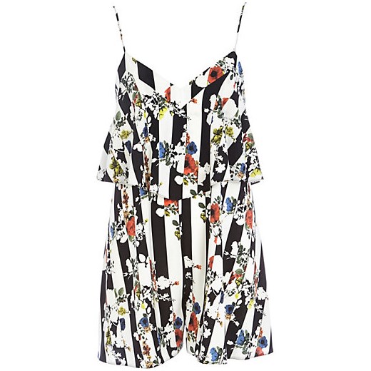 Black striped floral print playsuit river-island szary kwiatowy