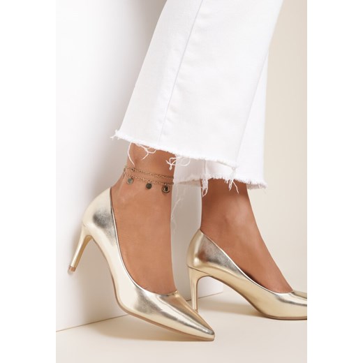 Czółenka Renee na wiosnę ze skóry ekologicznej złote eleganckie 