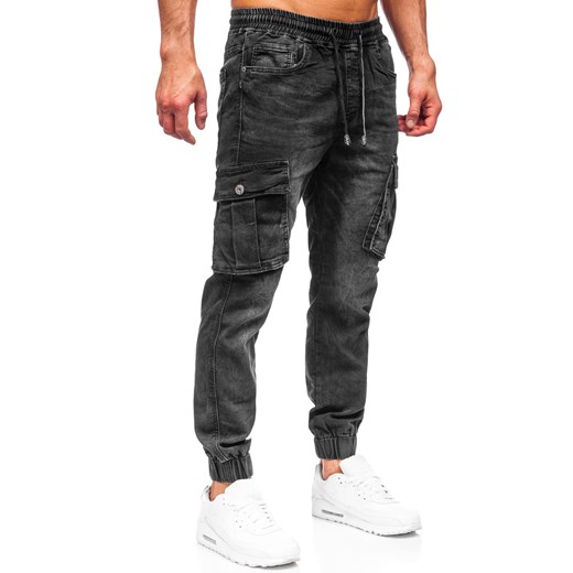 Czarne spodnie jeansowe joggery bojówki męskie Denley K10005 32/M okazyjna cena Denley