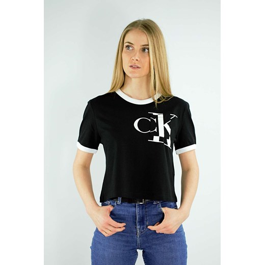 t-shirt damski calvin klein czarny z kieszonką ze sklepu Royal Shop w kategorii Bluzki damskie - zdjęcie 111025746