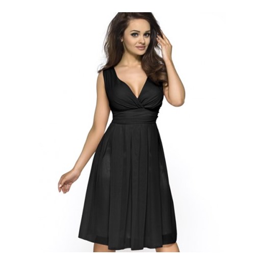Sukienka z szyfonu kopertowy dekolt KM117 czarna na wesele kartes-moda czarny cienkie
