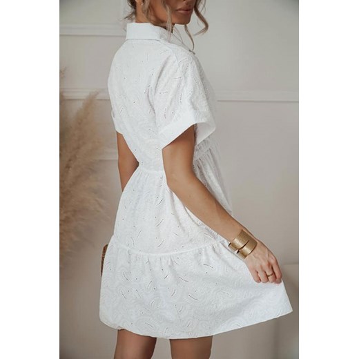 Sukienka Shopaholics Dream biała z haftem casualowa na co dzień mini z krótkimi rękawami 