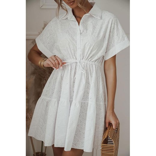Sukienka Shopaholics Dream z haftem na co dzień z dekoltem w serek biała casualowa 