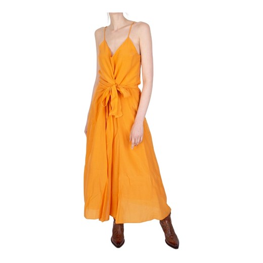 Sukienka Pomandère z dekoltem w literę v pomarańczowy na ramiączkach maxi 
