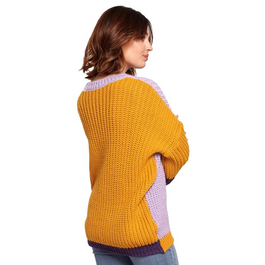 Be Knit sweter damski z okrągłym dekoltem wielokolorowy na zimę 