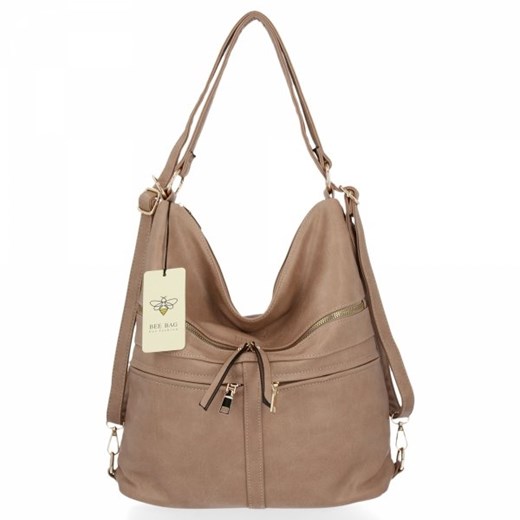 Shopper bag beżowa Bee Bag elegancka ze skóry ekologicznej matowa duża bez dodatków na ramię 