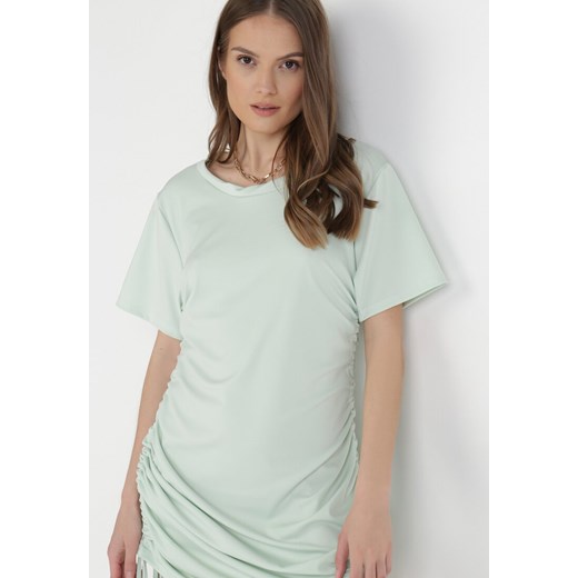 Sukienka Born2be casual mini na wiosnę z okrągłym dekoltem