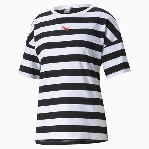 PUMA Damski T-shirt Z Nadrukiem Summer Stripes, Czarny, rozmiar XS, Odzież Puma S PUMA EU