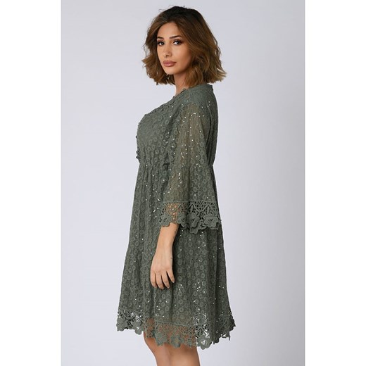 Sukienka Plus Size Company trapezowa luźna z dekoltem v z długim rękawem