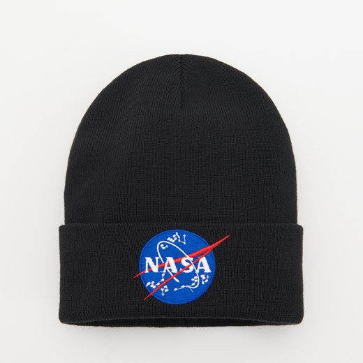 Reserved - Czarna czapka z podwiniętym brzegiem i haftem NASA - Czarny Reserved ONE SIZE promocyjna cena Reserved