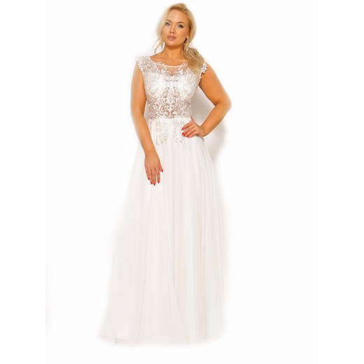 Efektowna sukienka maxi w kolorze białym MODEL: PW-4538 Sukienkimm 46(XXXL) M&M Studio Mody