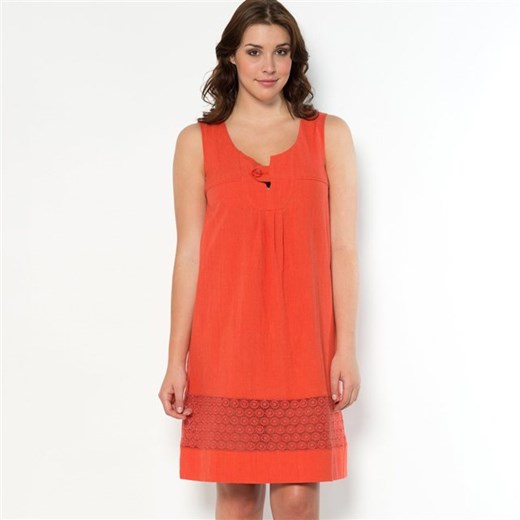 Sukienka z bawełny i lnu la-redoute-pl pomaranczowy bawełniane