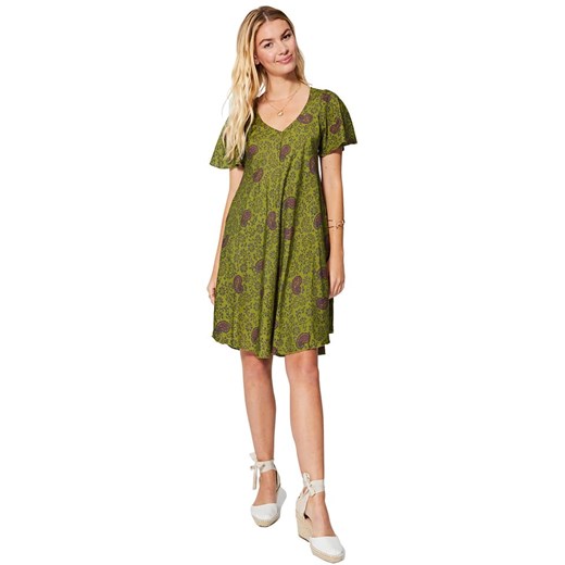 Sukienka Aller Simplement z dekoltem v zielona mini luźna z krótkim rękawem 