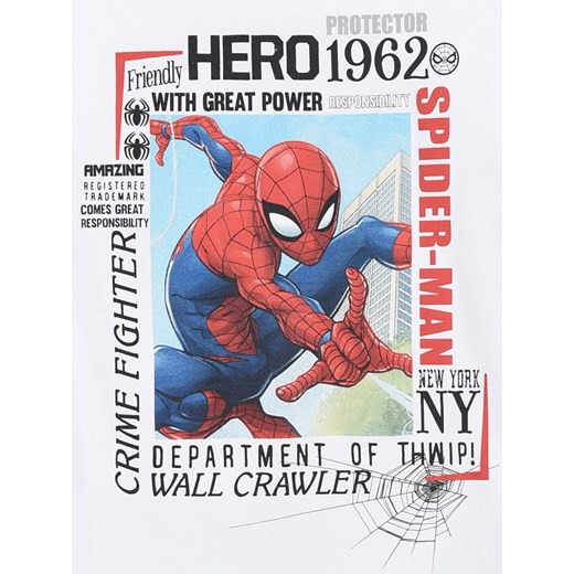 T-shirt chłopięce biały Spiderman z nadrukami bawełniany 
