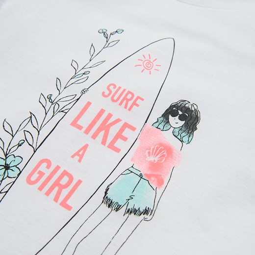 Cool Club, T-shirt dziewczęcy, biały, Surf like a girl Cool Club 134 smyk