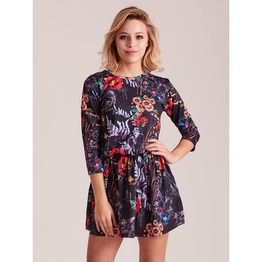 Women´s black dress with colorful flowers Fashionhunters M Factcool