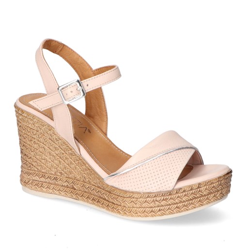 Espadryle damskie Venezia różowe skórzane na koturnie