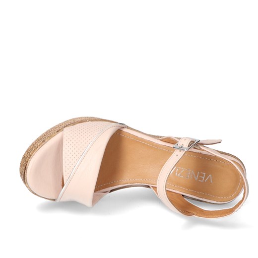 Różowe espadryle damskie Venezia na koturnie z klamrą eleganckie