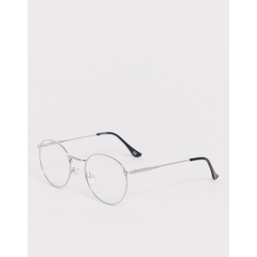 ASOS DESIGN – Okrągłe metalowe okulary w kolorze srebrnym z przeźroczystymi szkłami No Size Asos Poland