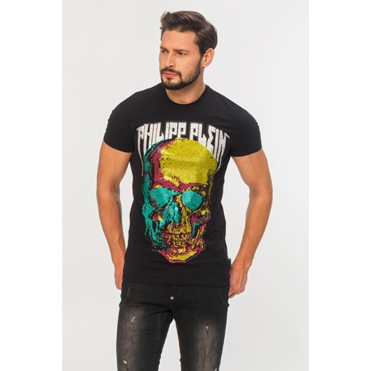 Philipp Plein - czarny t-shirt męski z aplikacją czaszki S outfit.pl