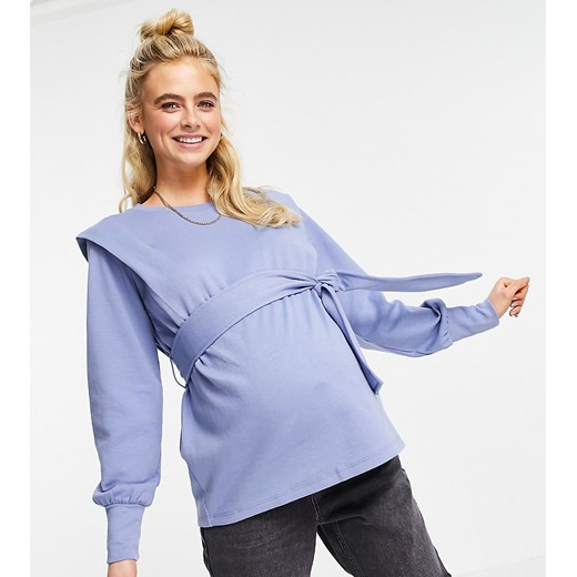 Mamalicious Maternity – Niebieski top z długim rękawem i wiązaniem XL Asos Poland